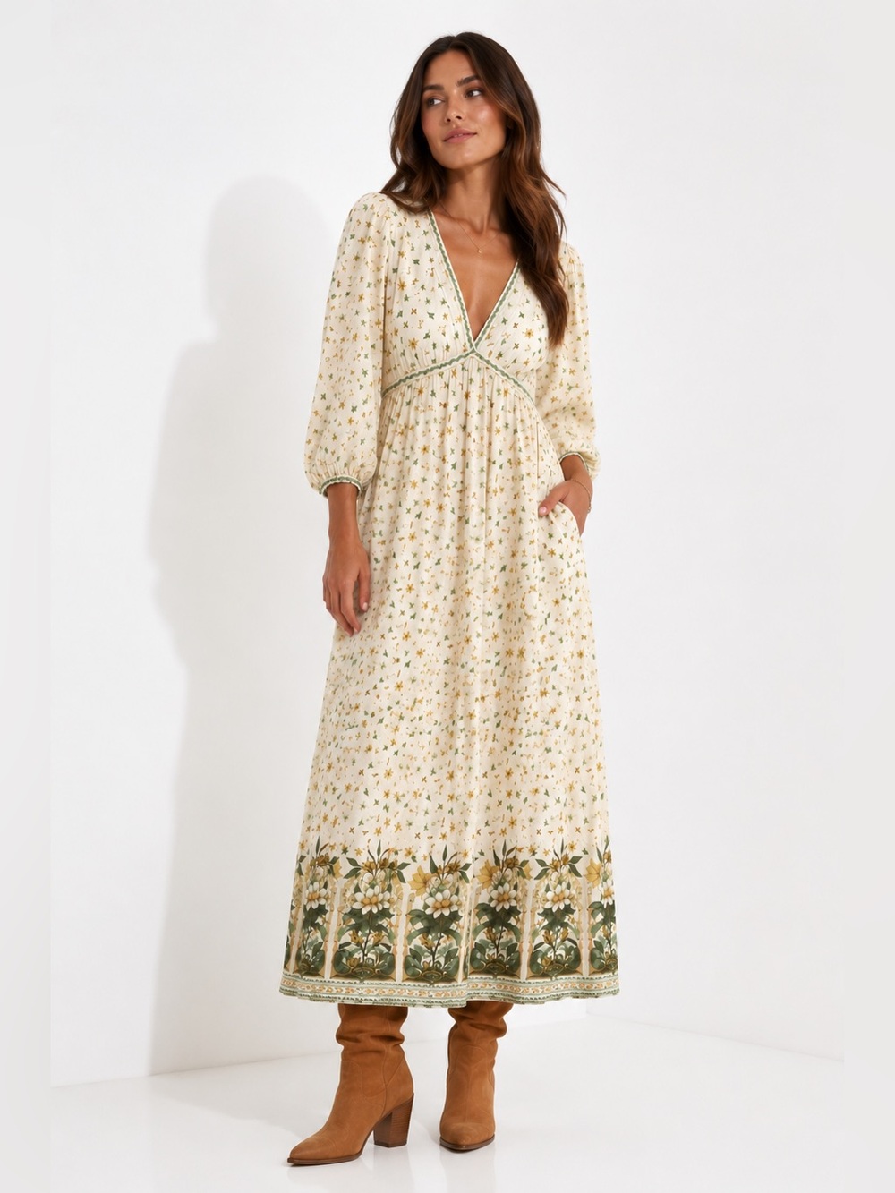 Stunning 🍂 Max Studio Cream Floral Maxi Dress
